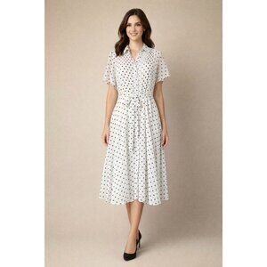 Nanette Lepore White Black Polka Dot Shirt Dress & Slip Women 4 Belted Tie Bow